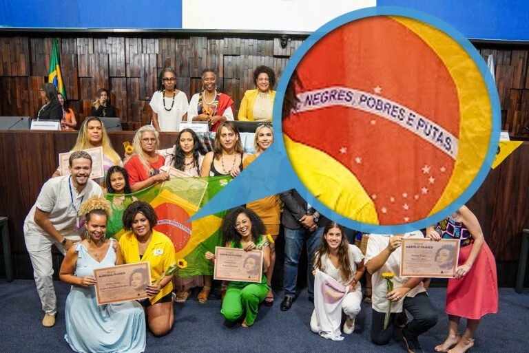 Evento na Alerj provoca revolta por exibir bandeira do Brasil com palavrão